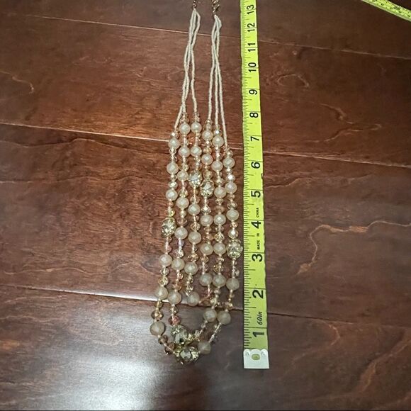 Crystal Cream Light Brown & Clear Mid Century Modern Style Multi Strand Necklace - Picture 9 of 9